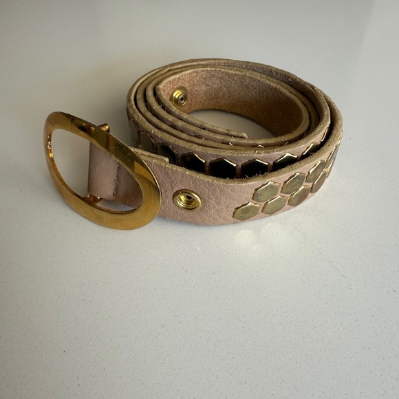 LeatherRock Brass Hexagon Oval Buckle Inset Leather Belt 40" Length - Picture 3 of 10